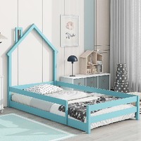 Pine Wood Floor Bed House Frame for Kids and Toddlers