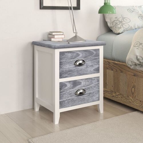 Nightstand 2 pcs with 2 Drawers Grey and White