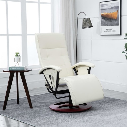 Swivel TV Armchair Cream Faux Leather