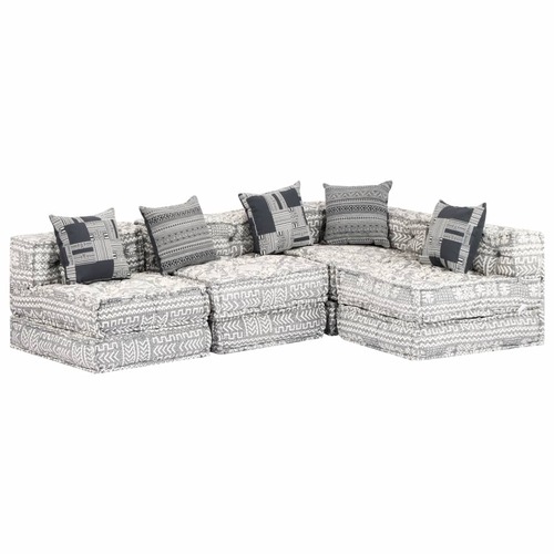 4-Seater Modular Pouffe Light Grey Fabric