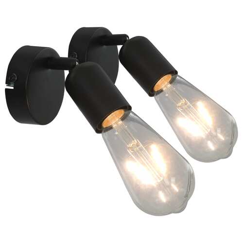 Spot Lights 2 pcs with Filament Bulbs 2 W Black E27