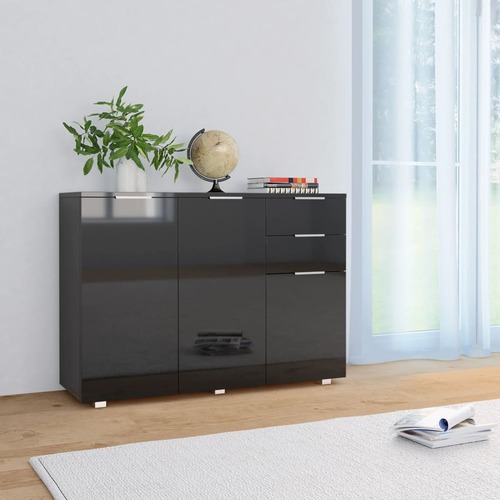 Sideboard High Gloss Black 107x35x76 cm