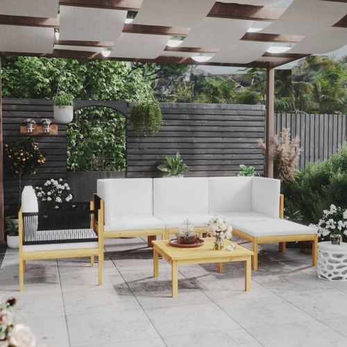 6 Piece Garden Lounge Set with Cushions Cream Solid Acacia Wood