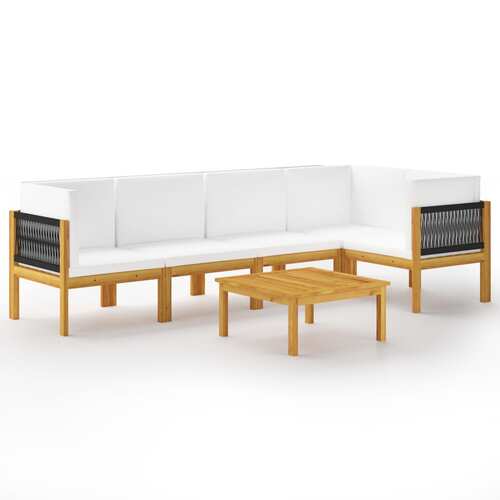 6 Piece Garden Lounge Set with Cushions Cream Solid Acacia Wood