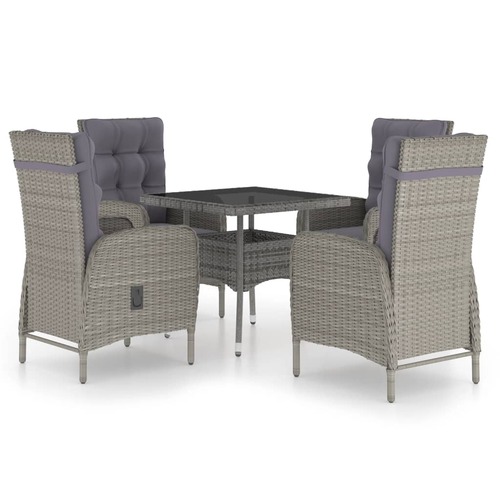 5 Piece Garden Dining Set Poly Rattan and Glass Grey