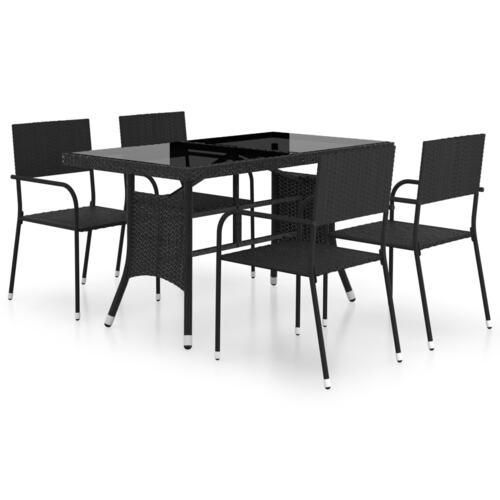 5 Piece Garden Dining Set Poly Rattan Black