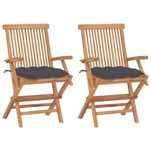 Garden Chairs with Anthracite Cushions 2 pcs Solid Teak Wood