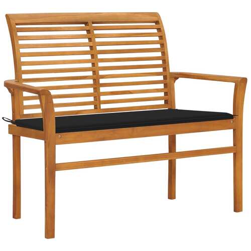 Garden Bench with Black Cushion 112 cm Solid Teak Wood