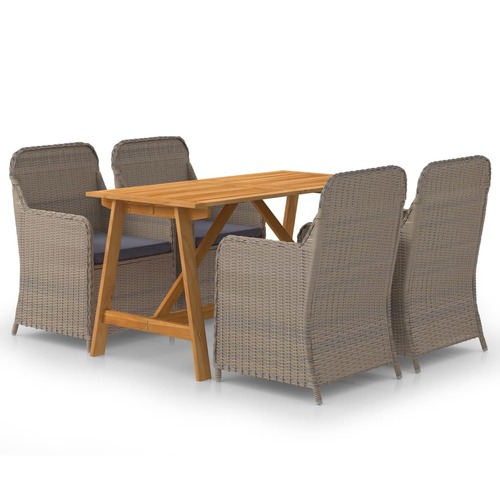 5 Piece Garden Dining Set Brown