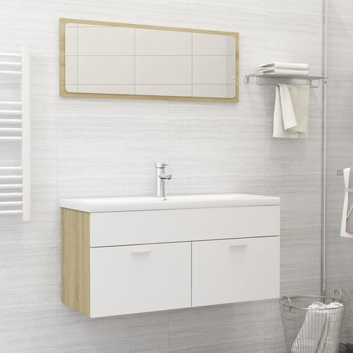 Bathroom Furniture Set White and Sonoma Oak Chipboard