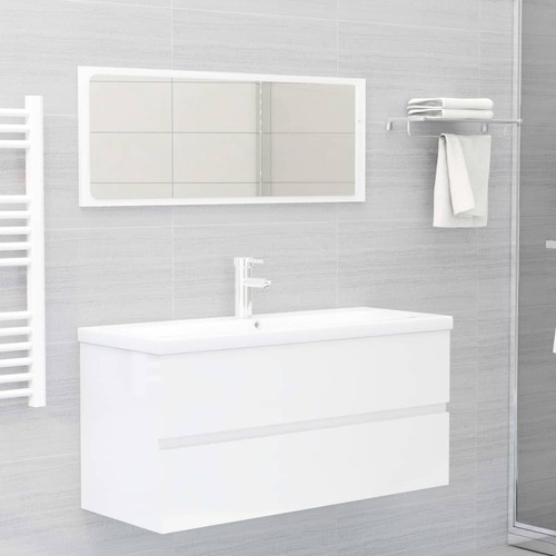 Bathroom Furniture Set High Gloss White Chipboard