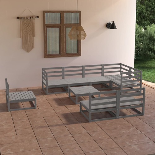 9 Piece Garden Lounge Set Grey Solid Pinewood