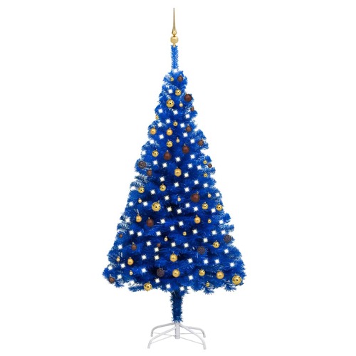 Artificial Christmas Tree with LEDs&Ball Set Blue 240 cm PVC