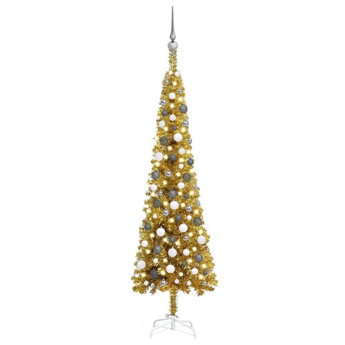 Slim Christmas Tree with LEDs&Ball Set Gold 180 cm