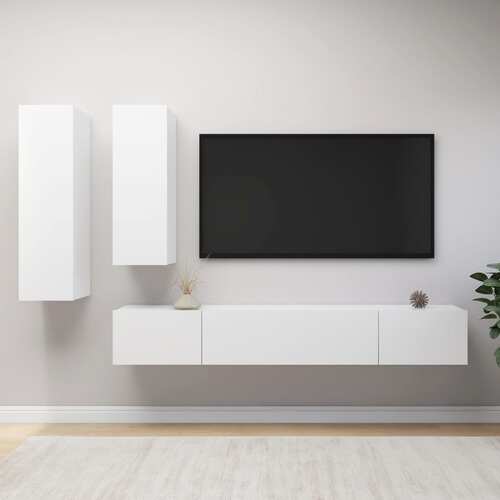 4 Piece TV Cabinet Set White Chipboard