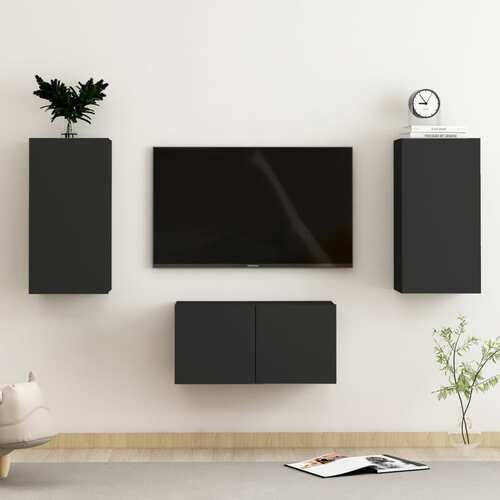 3 Piece TV Cabinet Set Black Chipboard