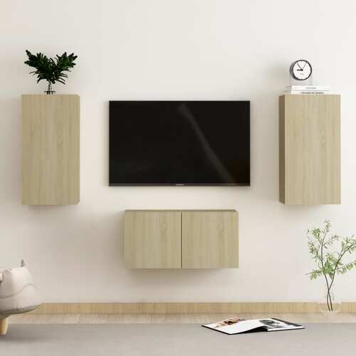 3 Piece TV Cabinet Set Sonoma Oak Chipboard