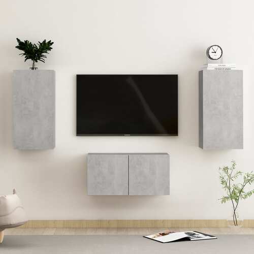 3 Piece TV Cabinet Set Concrete Grey Chipboard