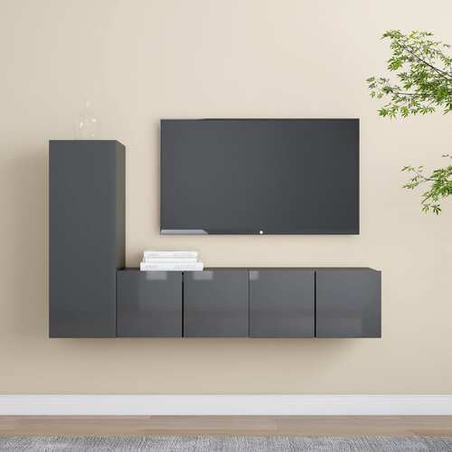 3 Piece TV Cabinet Set High Gloss Grey Chipboard