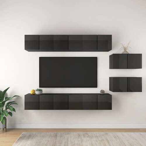 TV Cabinets 8 pcs High Gloss Grey Chipboard