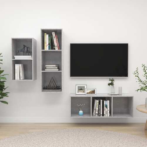 3 Piece TV Cabinet Set Concrete Grey Chipboard