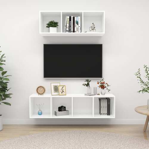 2 Piece TV Cabinet Set White Chipboard