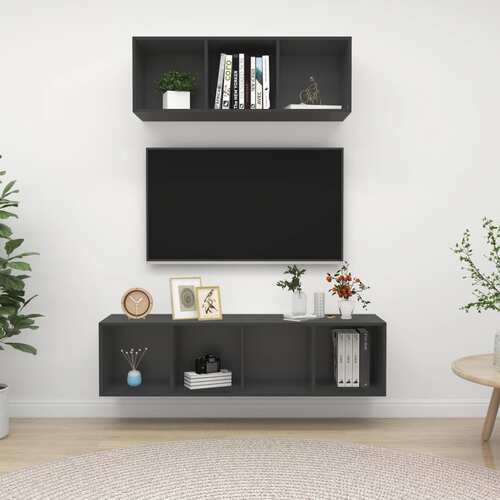 2 Piece TV Cabinet Set Grey Chipboard