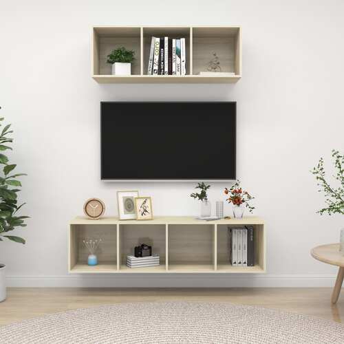 2 Piece TV Cabinet Set Sonoma Oak Chipboard