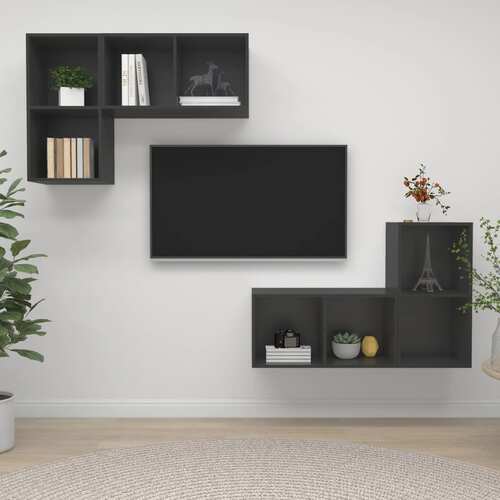 Wall-mounted TV Cabinets 4 pcs Grey Chipboard