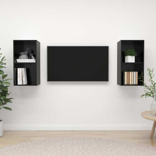 Wall-mounted TV Cabinets 2 pcs High Gloss Black Chipboard