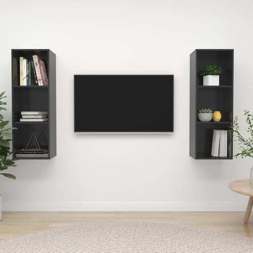 Wall-mounted TV Cabinets 2 pcs High Gloss Grey Chipboard