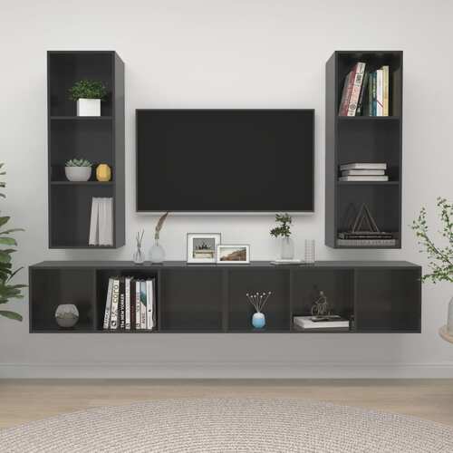 Wall-mounted TV Cabinets 4 pcs High Gloss Grey Chipboard