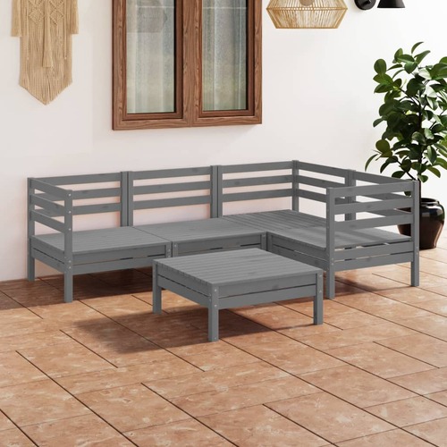 5 Piece Garden Lounge Set Solid Pinewood Grey