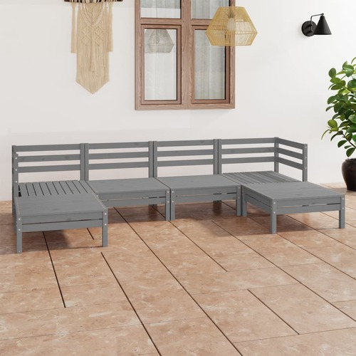 6 Piece Garden Lounge Set Grey Solid Pinewood