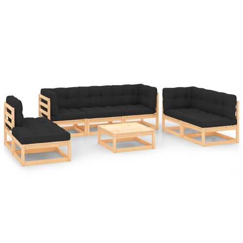 8 Piece Garden Lounge Set with Cushions Solid Pinewood