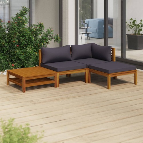 4 Piece Garden Lounge Set with Cushion Solid Acacia Wood