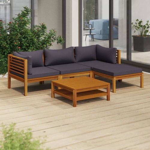 5 Piece Garden Lounge Set with Cushion Solid Acacia Wood