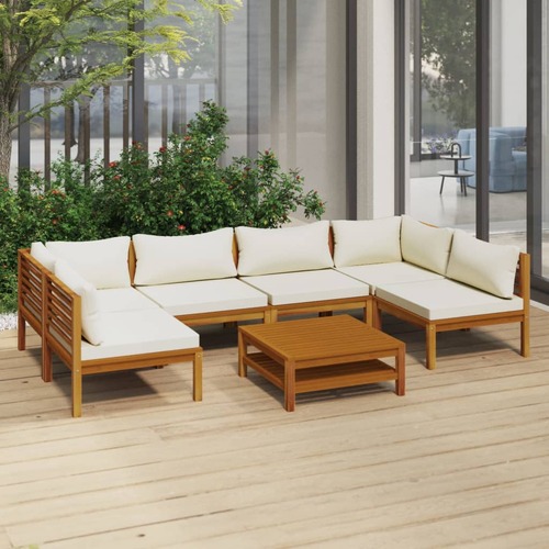 7 Piece Garden Lounge Set with Cream Cushion Solid Acacia Wood