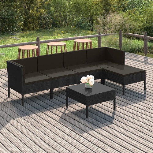 6 Piece Garden Lounge Set with Cushions Poly Rattan Black