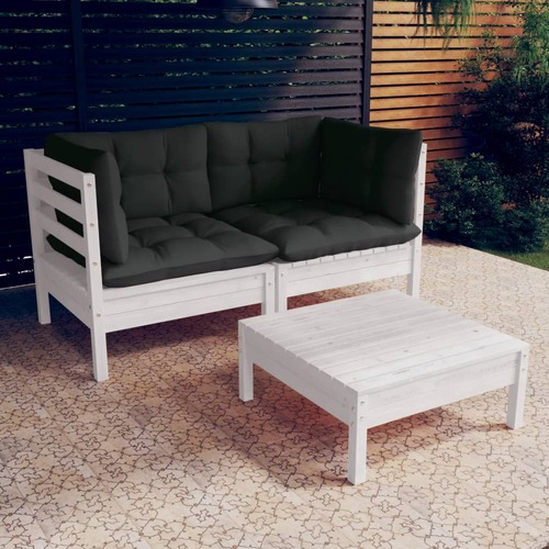 3 Piece Garden Lounge Set with Anthracite Cushions Pinewood