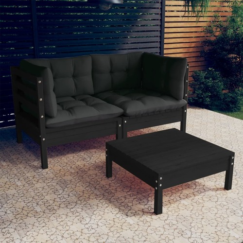 3 Piece Garden Lounge Set with Anthracite Cushions Pinewood