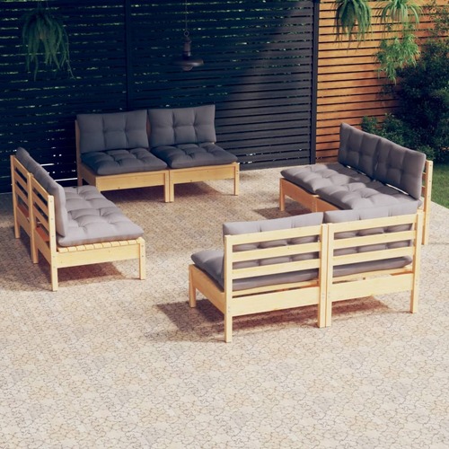 8 Piece Garden Lounge Set with Grey Cushions Pinewood