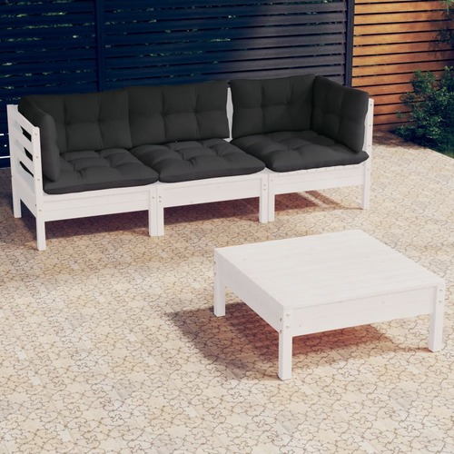 4 Piece Garden Lounge Set with Anthracite Cushions Pinewood