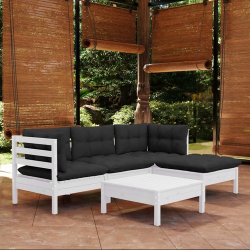 5 Piece Garden Lounge Set with Cushions White Pinewood