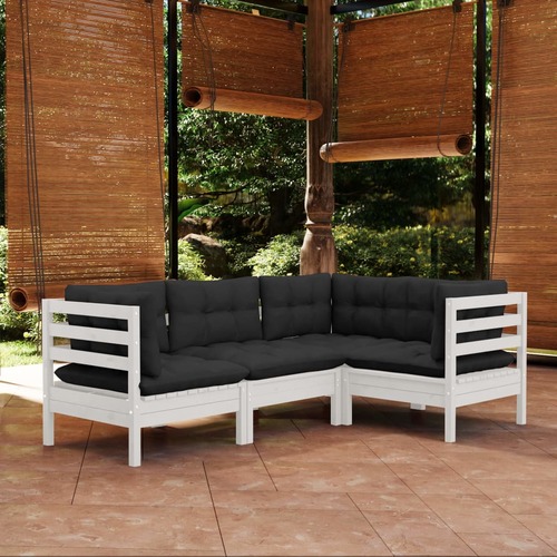 4 Piece Garden Lounge Set with Cushions White Pinewood