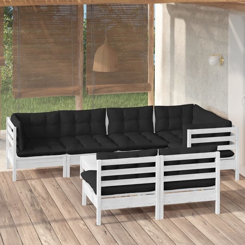 8 Piece Garden Lounge Set with Cushions White Solid Pinewood