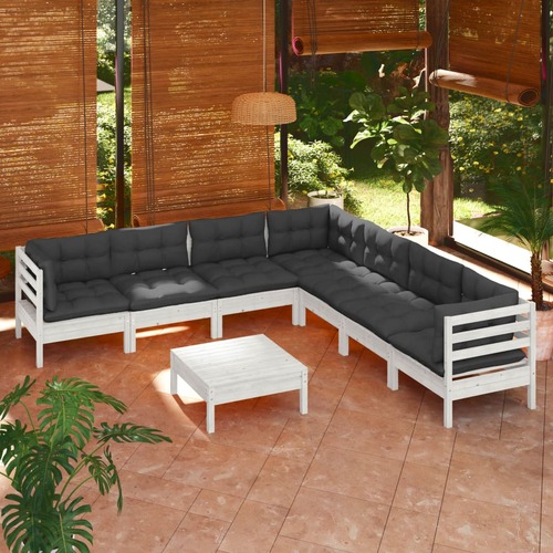 8 Piece Garden Lounge Set with Cushions White Solid Pinewood