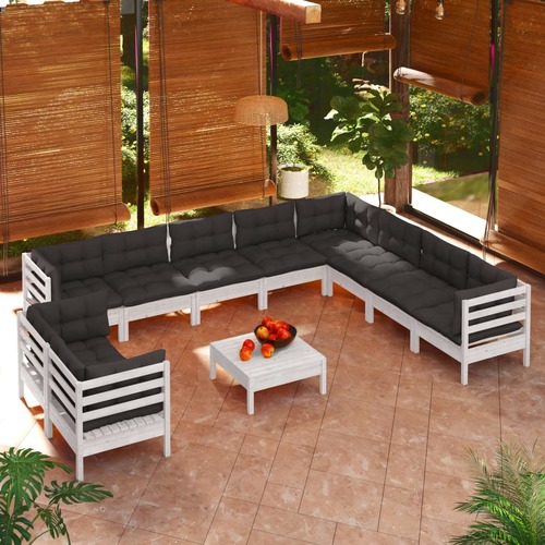 11 Piece Garden Lounge Set with Cushions White Solid Pinewood