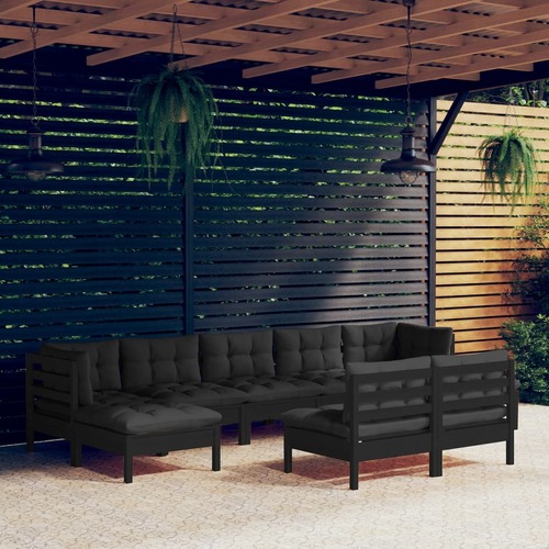 9 Piece Garden Lounge Set with Cushions Black Pinewood