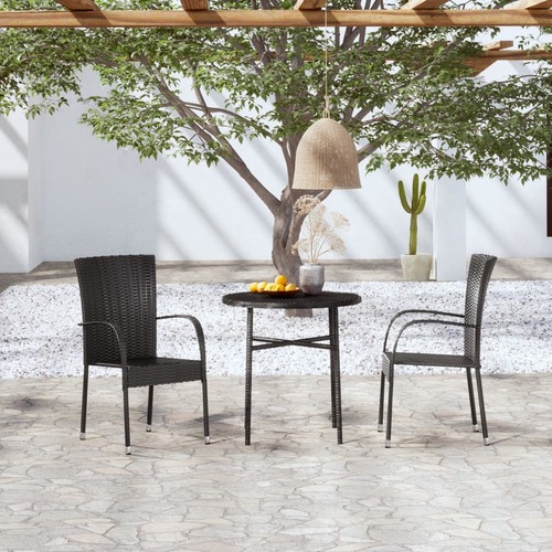 3 Piece Garden Dining Set Poly Rattan Black